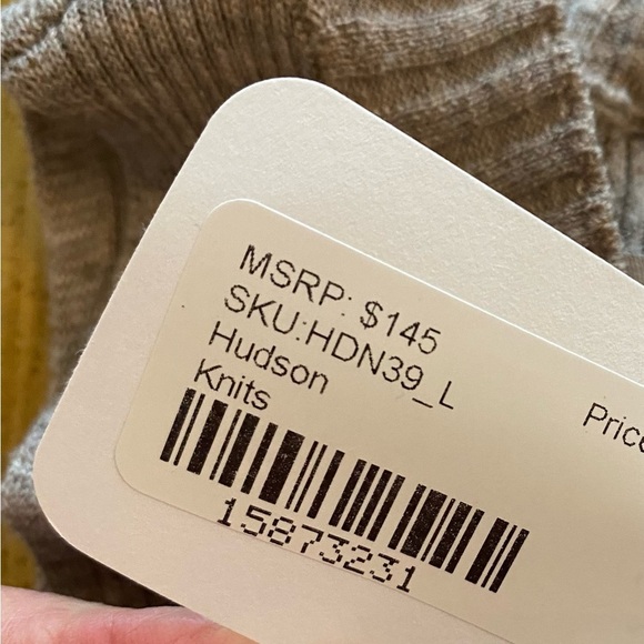 Hudson Women's wool Tan Crewneck Cutout Shoulder Stretchy Sweater new, as is L - Picture 10 of 16